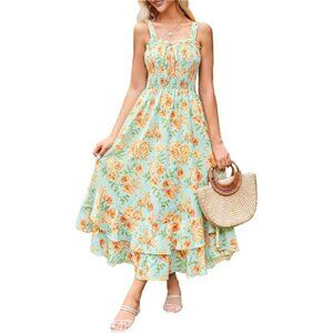 Women's Summer Floral Boho Dress Square Neck 026